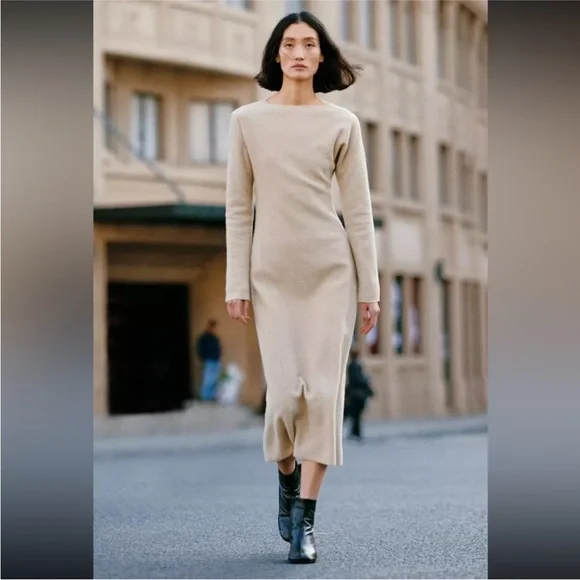 New ZARA Long Sleeve Bouclé Wool Dress ZW Collection - Picture 3 of 8